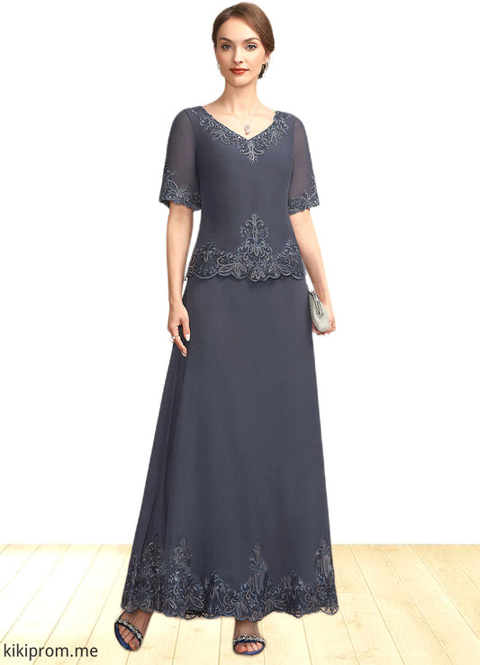 Mackenzie A-Line V-neck Ankle-Length Chiffon Lace Mother of the Bride Dress With Sequins STF126P0014650