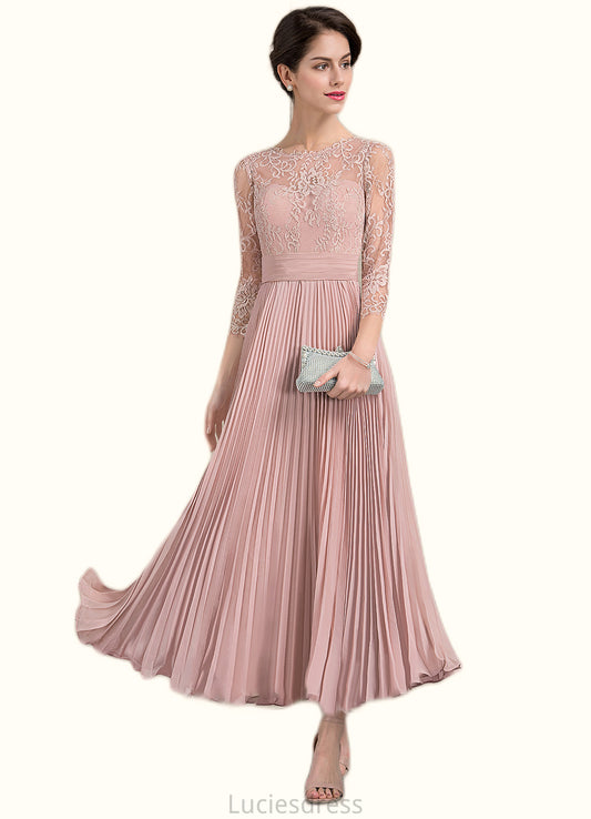 Brooklyn A-Line Scoop Neck Ankle-Length Chiffon Lace Mother of the Bride Dress With Pleated HF126P0014651