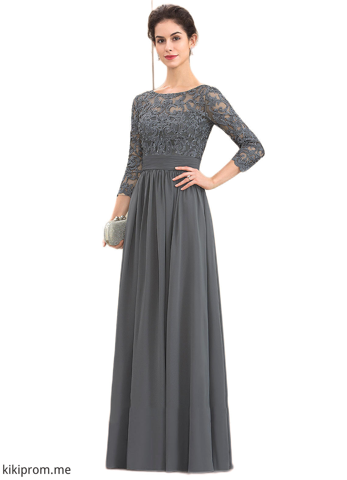 Alexa A-Line Scoop Neck Floor-Length Chiffon Lace Mother of the Bride Dress With Ruffle Beading Sequins STF126P0014652