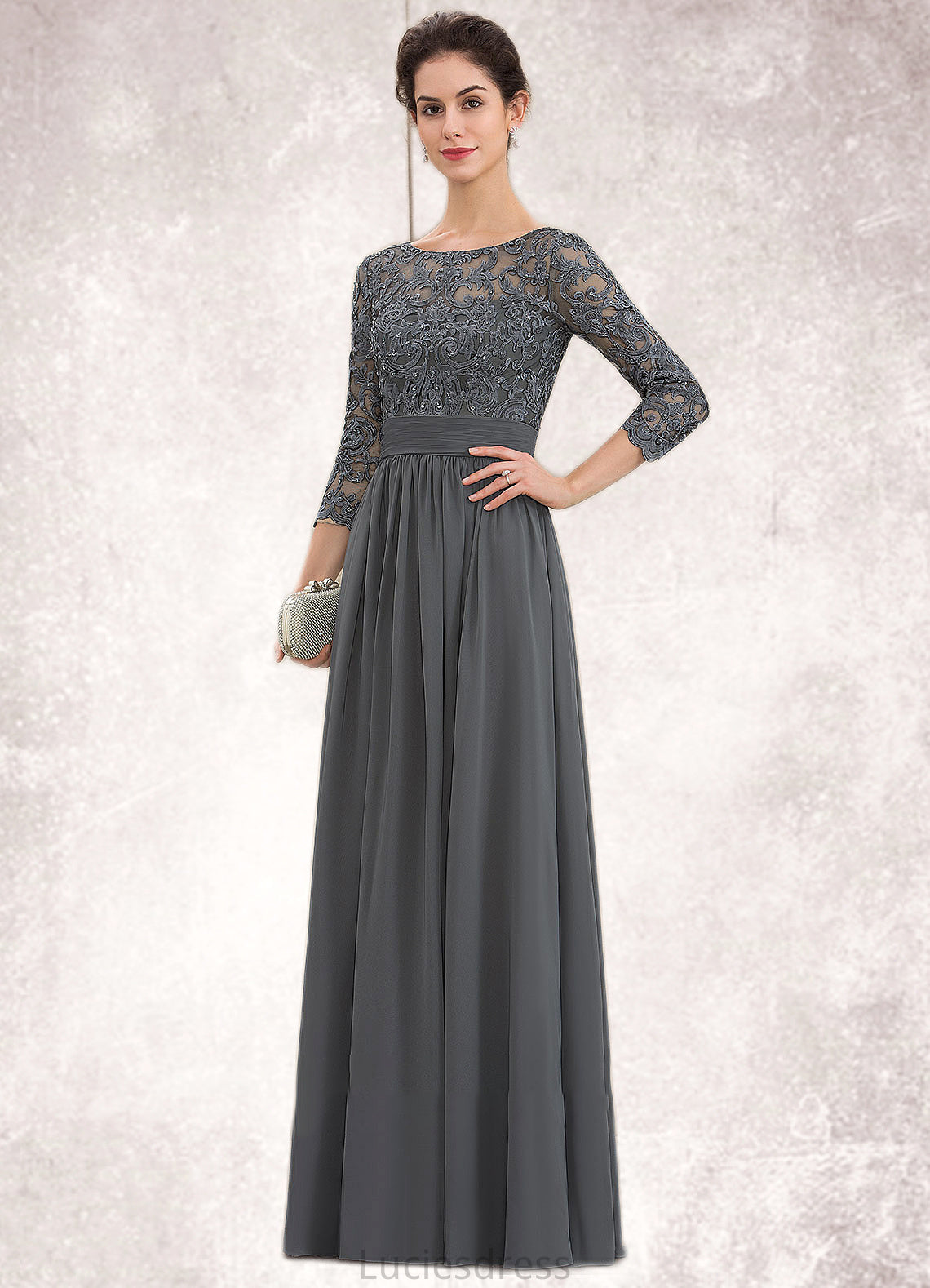 Mckenzie A-Line Scoop Neck Floor-Length Chiffon Lace Mother of the Bride Dress With Ruffle Beading Sequins HF126P0014652