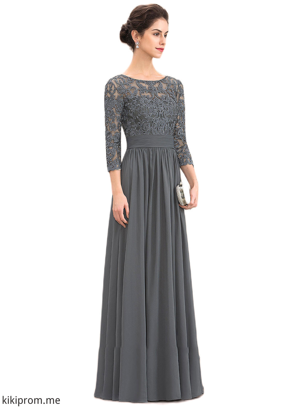 Alexa A-Line Scoop Neck Floor-Length Chiffon Lace Mother of the Bride Dress With Ruffle Beading Sequins STF126P0014652