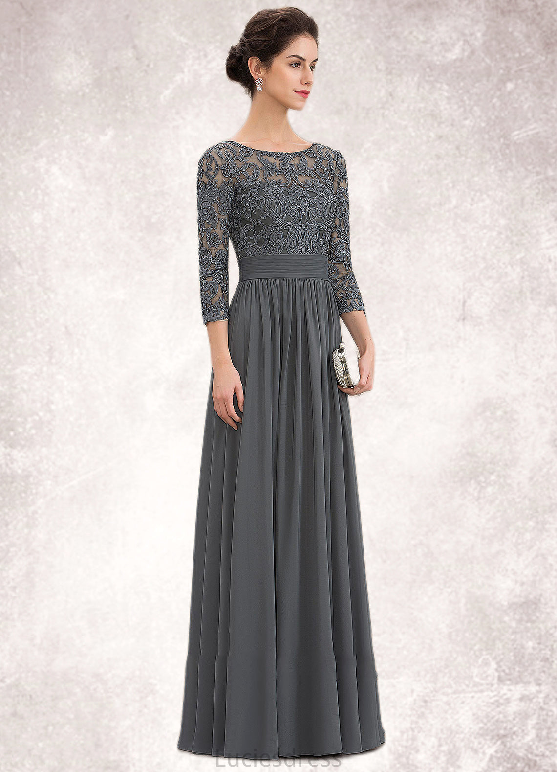 Mckenzie A-Line Scoop Neck Floor-Length Chiffon Lace Mother of the Bride Dress With Ruffle Beading Sequins HF126P0014652