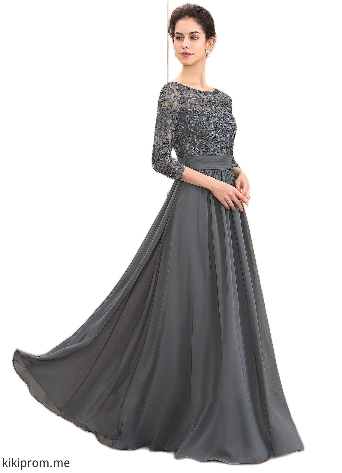 Alexa A-Line Scoop Neck Floor-Length Chiffon Lace Mother of the Bride Dress With Ruffle Beading Sequins STF126P0014652