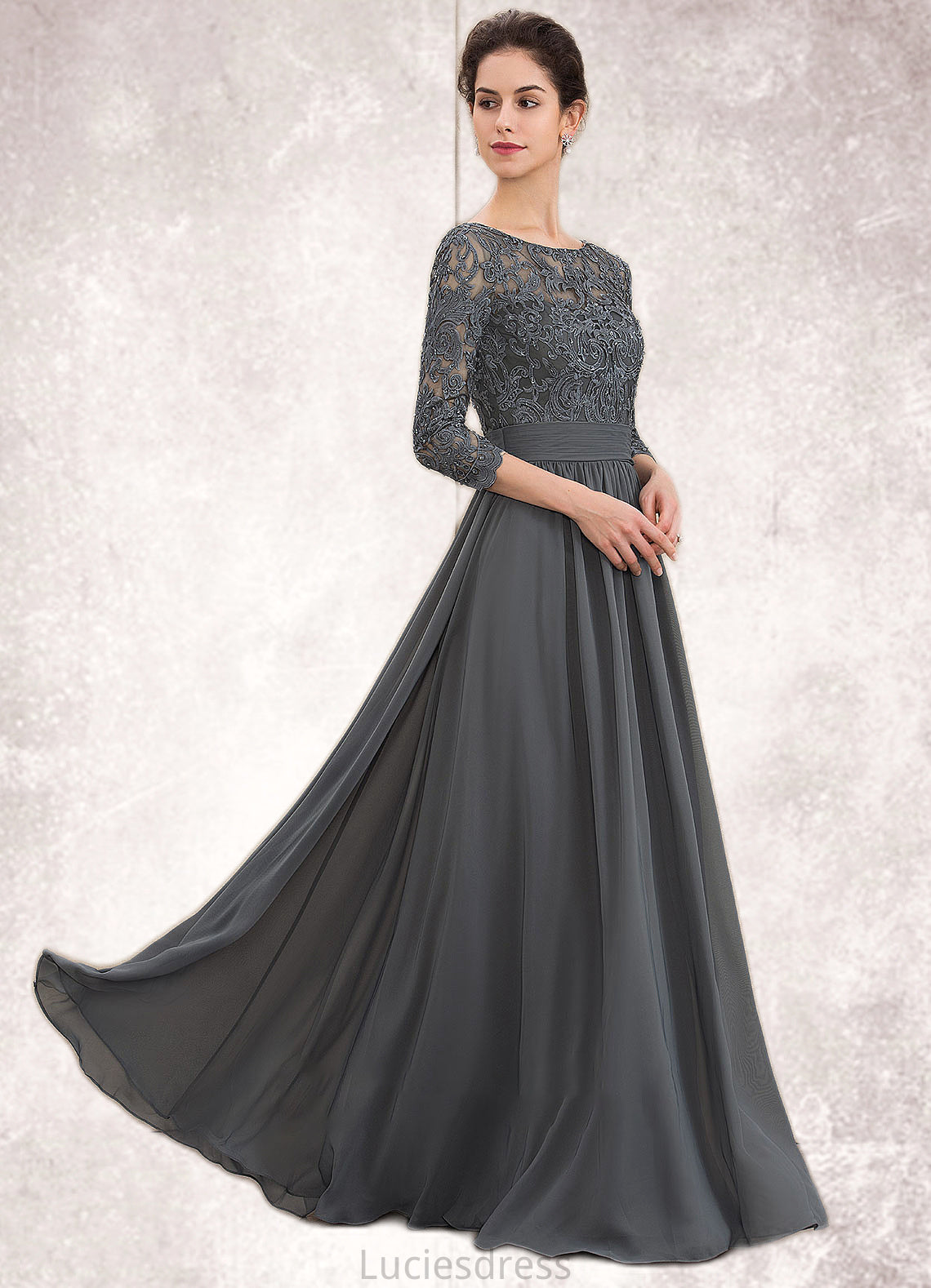 Mckenzie A-Line Scoop Neck Floor-Length Chiffon Lace Mother of the Bride Dress With Ruffle Beading Sequins HF126P0014652