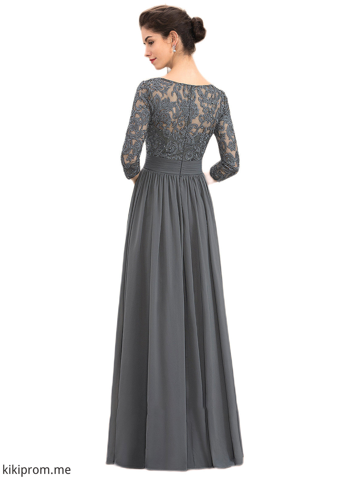 Alexa A-Line Scoop Neck Floor-Length Chiffon Lace Mother of the Bride Dress With Ruffle Beading Sequins STF126P0014652