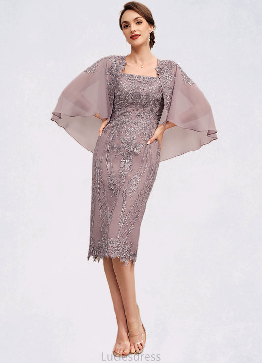 Victoria Sheath/Column Square Neckline Knee-Length Chiffon Lace Mother of the Bride Dress With Sequins HF126P0014653