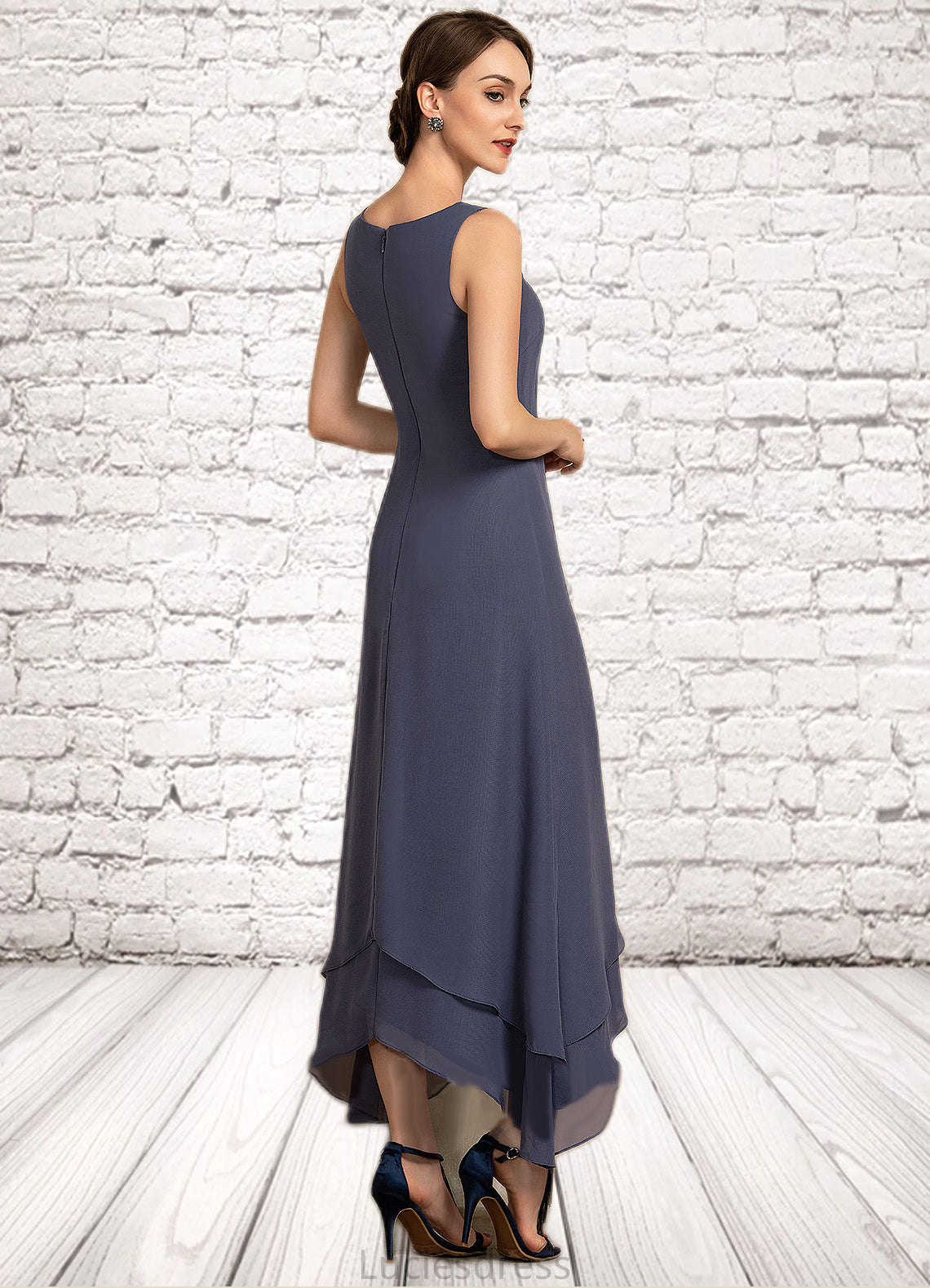 Mignon A-line V-Neck Ankle-Length Chiffon Mother of the Bride Dress With Beading HF126P0014655