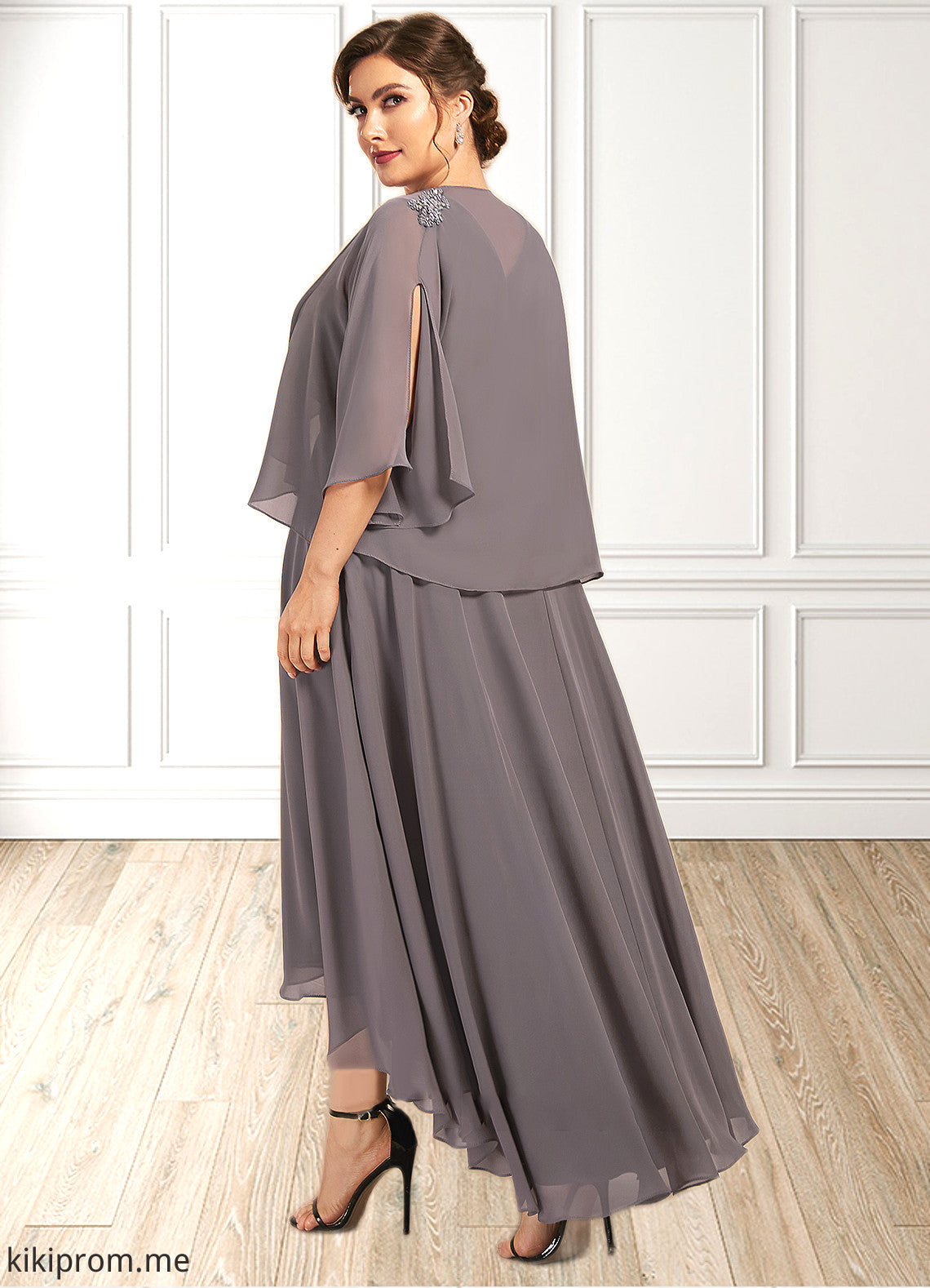 Lilia A-line V-Neck Asymmetrical Chiffon Mother of the Bride Dress With Beading Sequins STF126P0014656