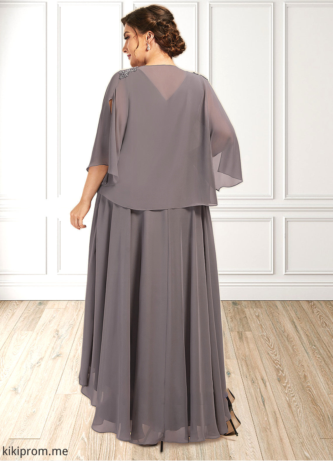 Lilia A-line V-Neck Asymmetrical Chiffon Mother of the Bride Dress With Beading Sequins STF126P0014656