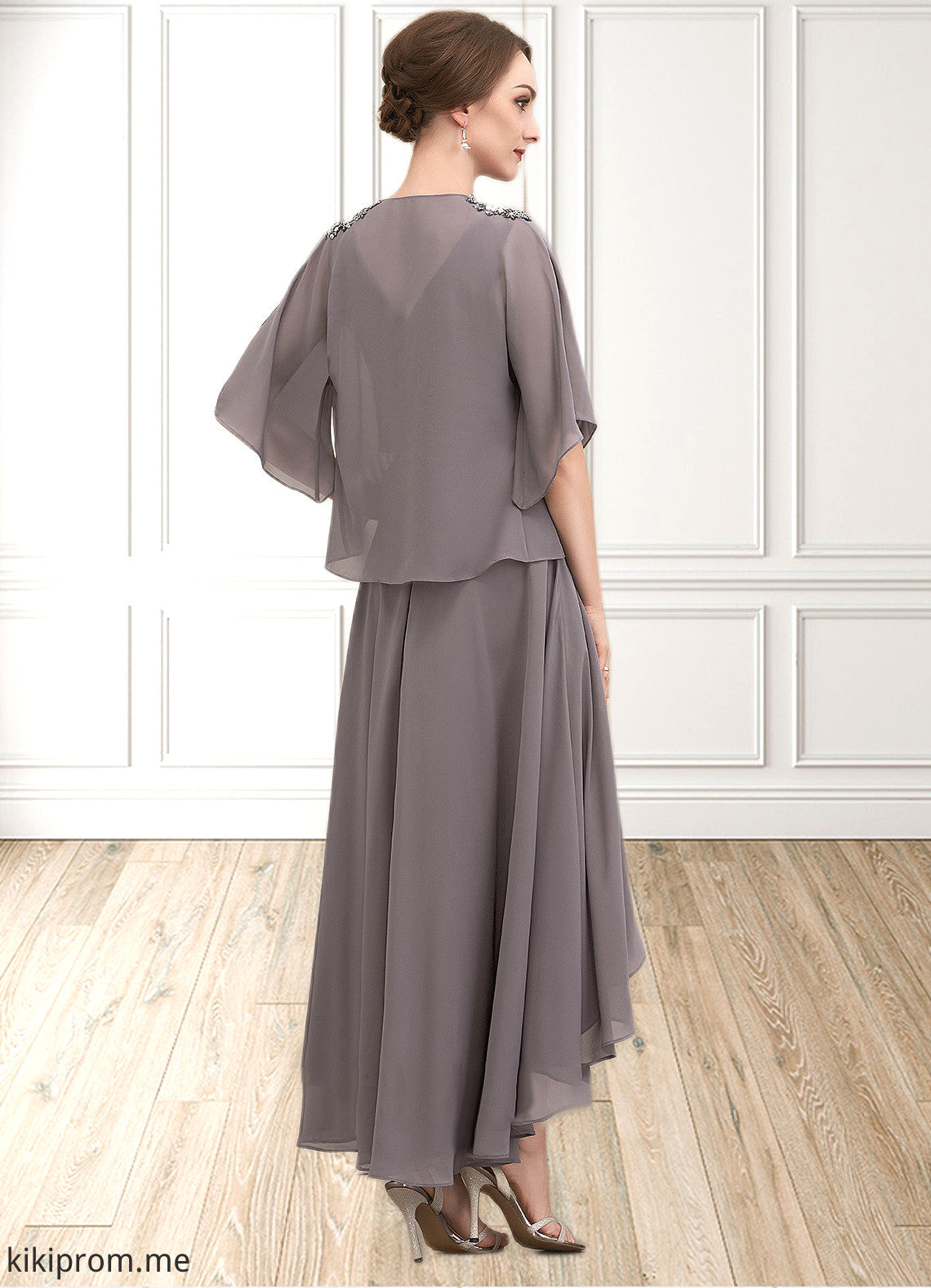 Lilia A-line V-Neck Asymmetrical Chiffon Mother of the Bride Dress With Beading Sequins STF126P0014656