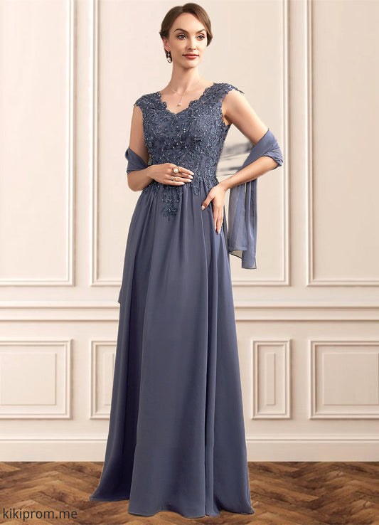 Jayden A-Line V-neck Floor-Length Chiffon Lace Mother of the Bride Dress With Beading Sequins STF126P0014657