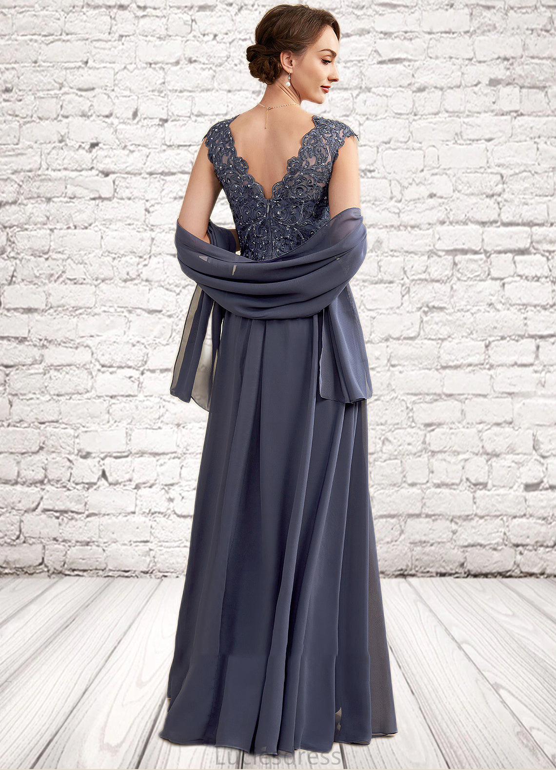 Erica A-Line V-neck Floor-Length Chiffon Lace Mother of the Bride Dress With Beading Sequins HF126P0014657