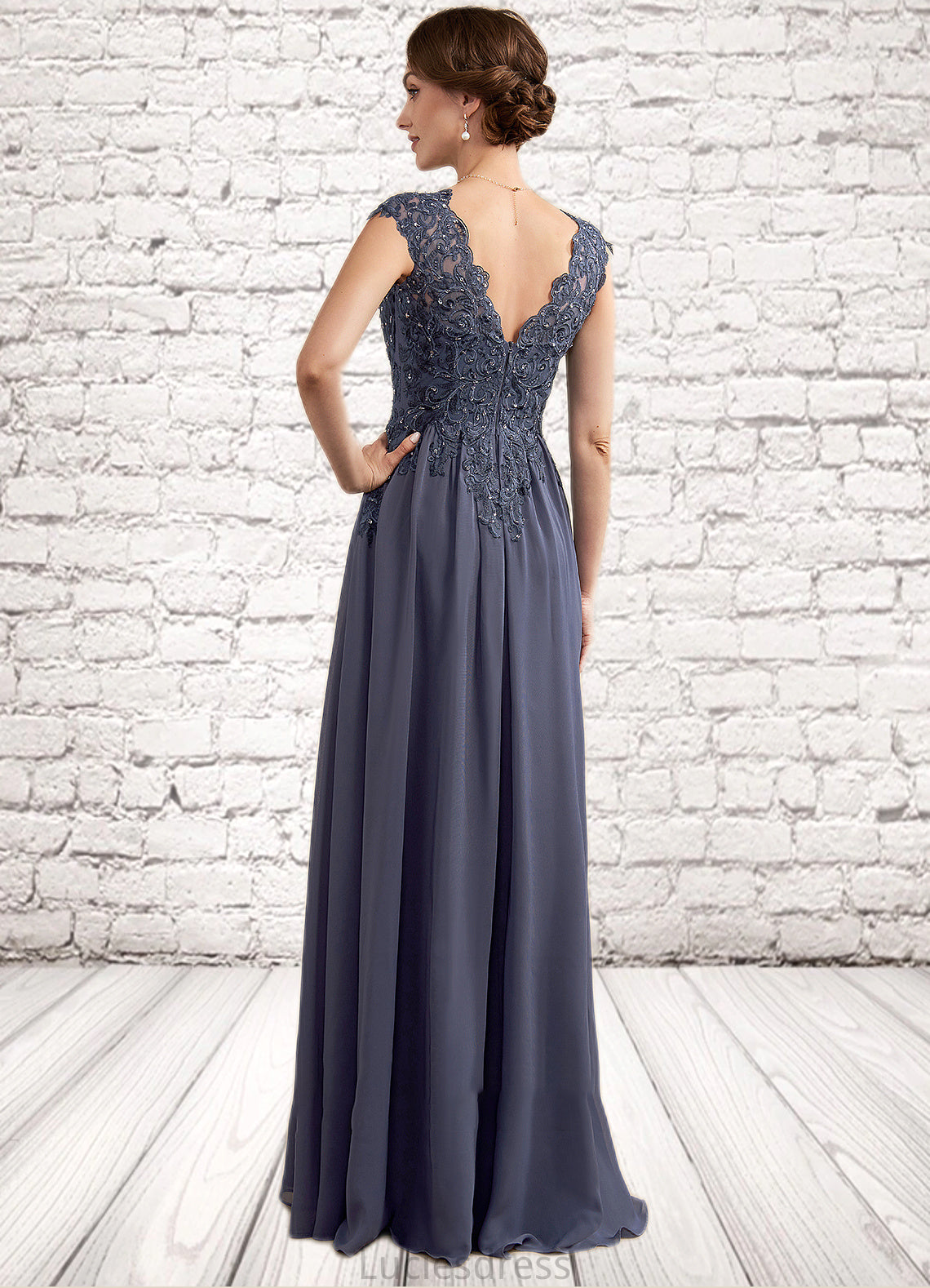 Erica A-Line V-neck Floor-Length Chiffon Lace Mother of the Bride Dress With Beading Sequins HF126P0014657