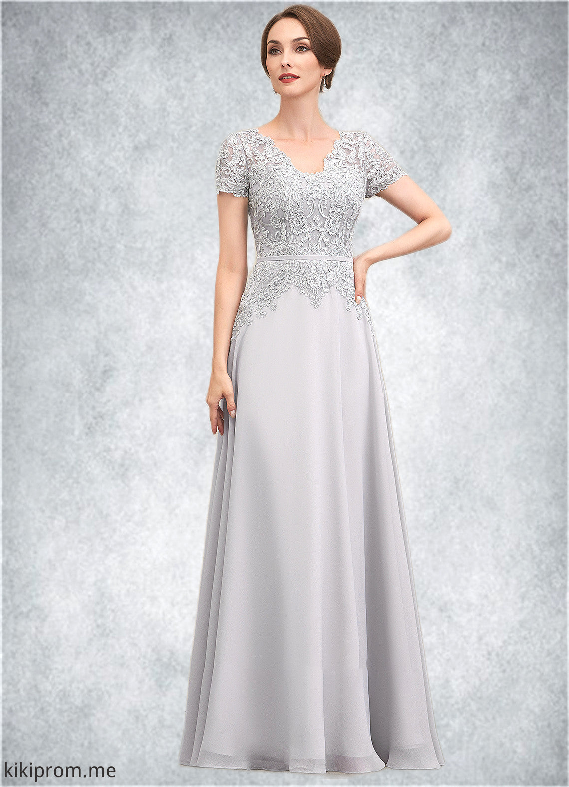 Alison A-line V-Neck Floor-Length Chiffon Lace Mother of the Bride Dress With Sequins STF126P0014658