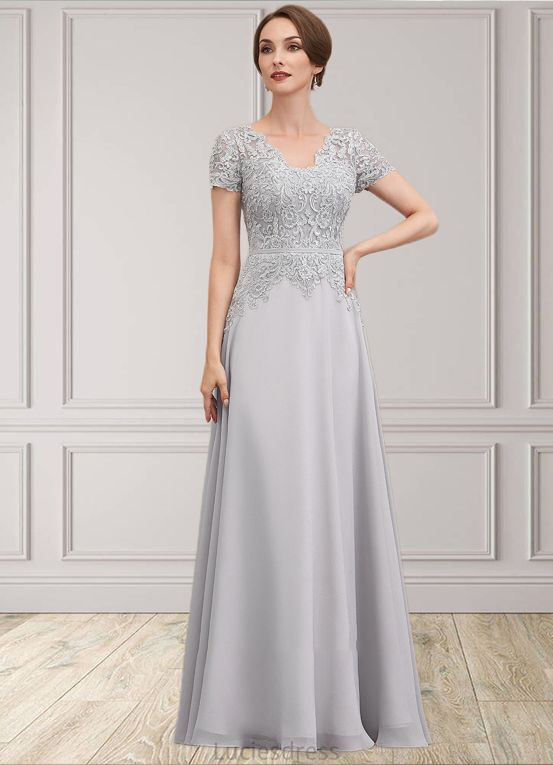 Talia A-line V-Neck Floor-Length Chiffon Lace Mother of the Bride Dress With Sequins HF126P0014658