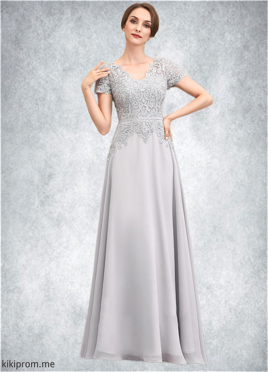 Alison A-line V-Neck Floor-Length Chiffon Lace Mother of the Bride Dress With Sequins STF126P0014658