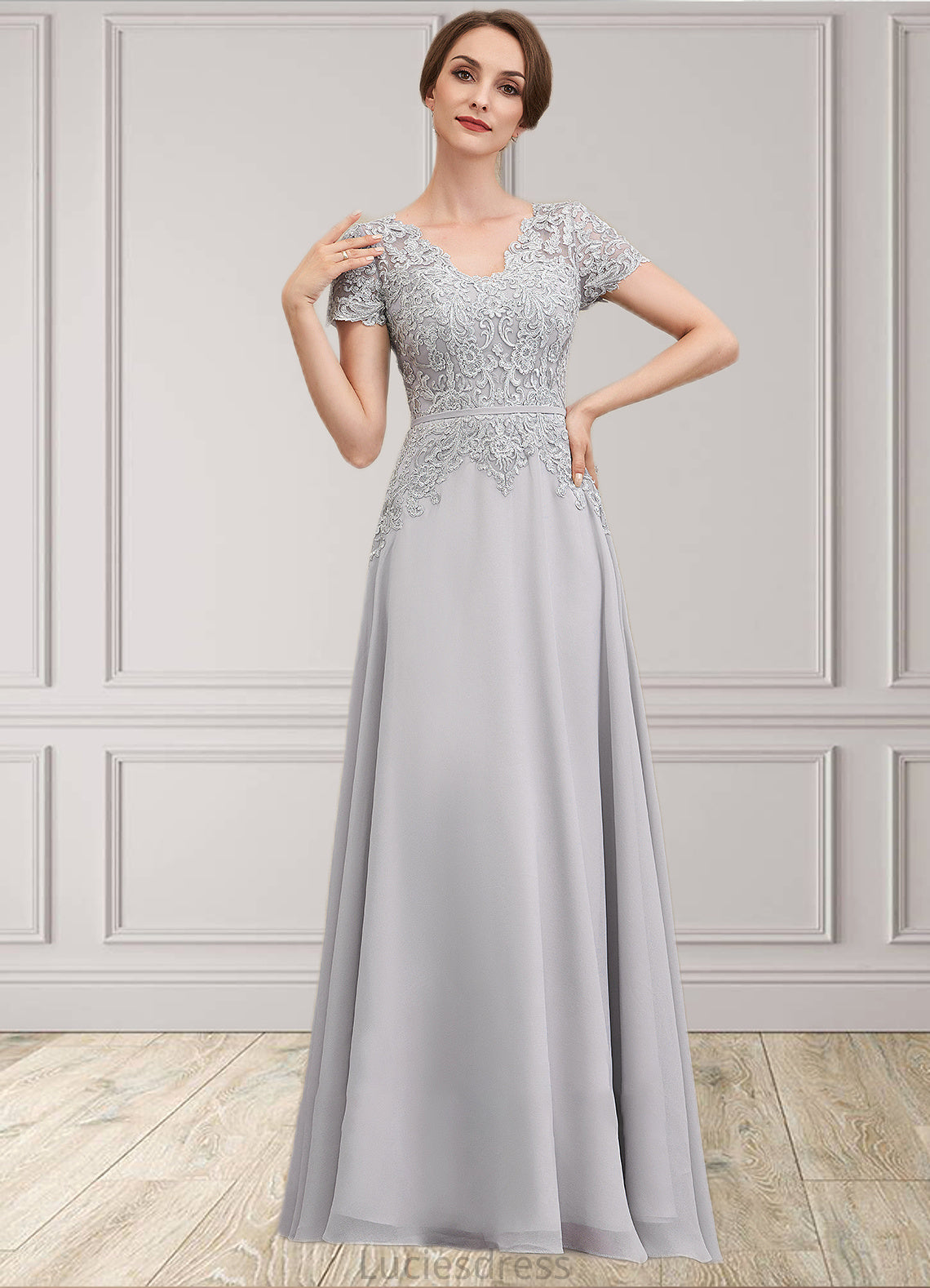 Talia A-line V-Neck Floor-Length Chiffon Lace Mother of the Bride Dress With Sequins HF126P0014658