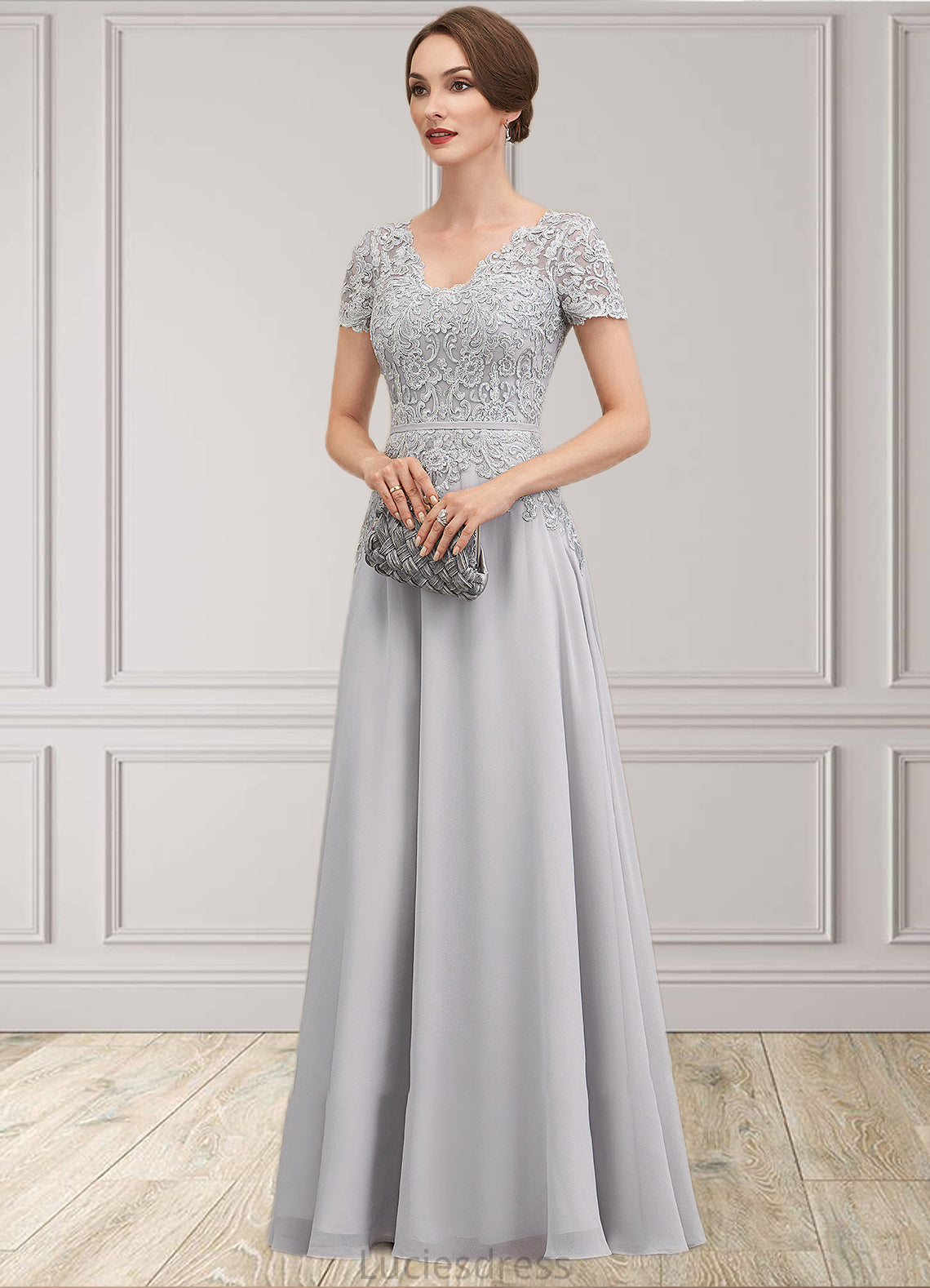 Talia A-line V-Neck Floor-Length Chiffon Lace Mother of the Bride Dress With Sequins HF126P0014658