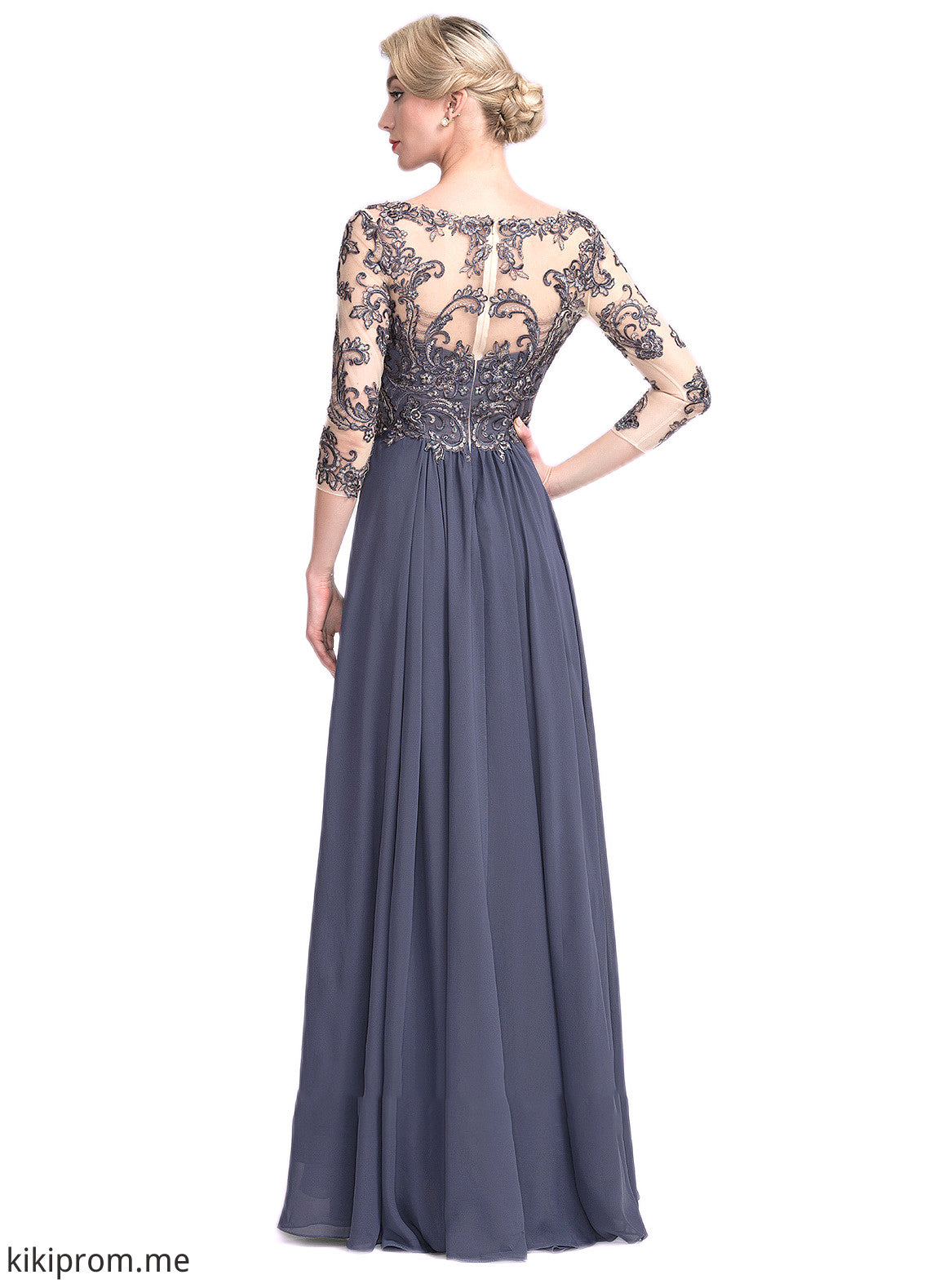 Angie A-Line V-neck Floor-Length Chiffon Lace Mother of the Bride Dress STF126P0014659