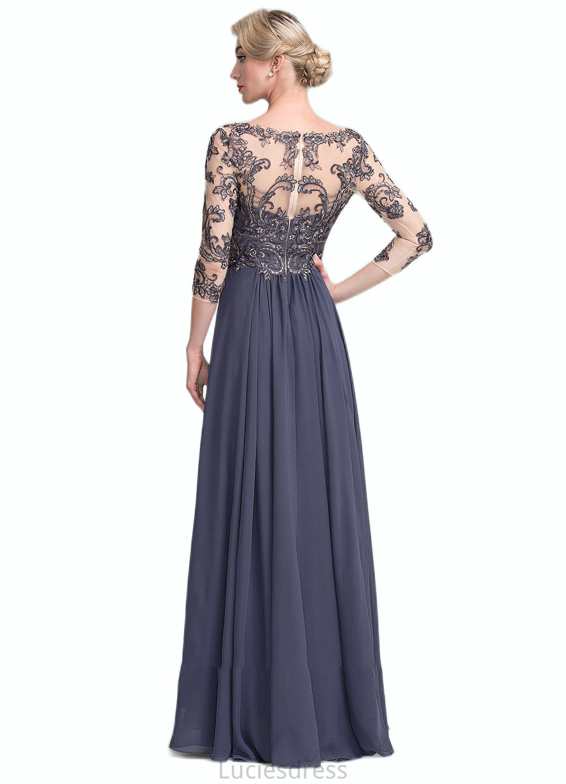 Alisa A-Line V-neck Floor-Length Chiffon Lace Mother of the Bride Dress HF126P0014659