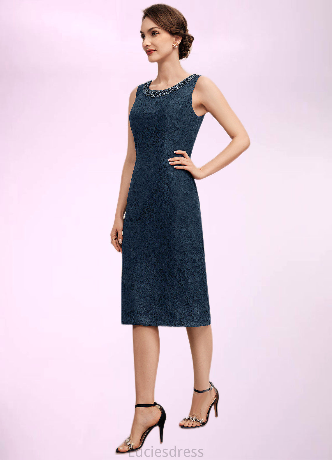 Amara Sheath/Column Scoop Neck Knee-Length Lace Mother of the Bride Dress With Beading Sequins HF126P0014661