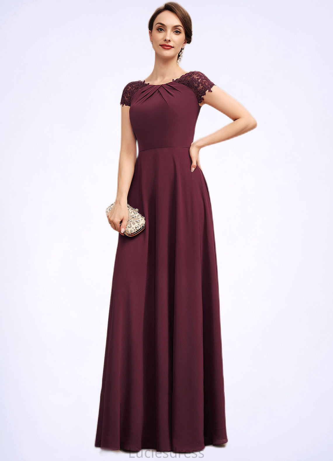 Judith A-Line Scoop Neck Floor-Length Chiffon Mother of the Bride Dress With Ruffle Lace HF126P0014662