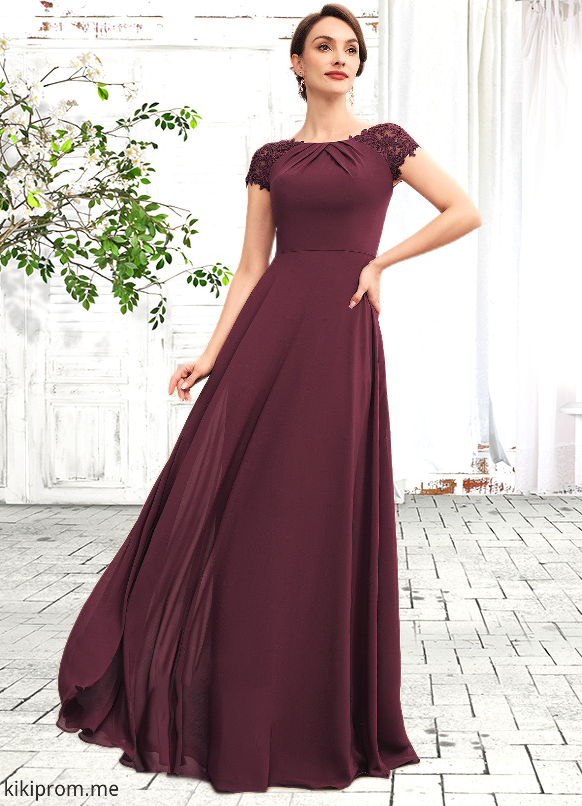 Kaylin A-Line Scoop Neck Floor-Length Chiffon Mother of the Bride Dress With Ruffle Lace STF126P0014662