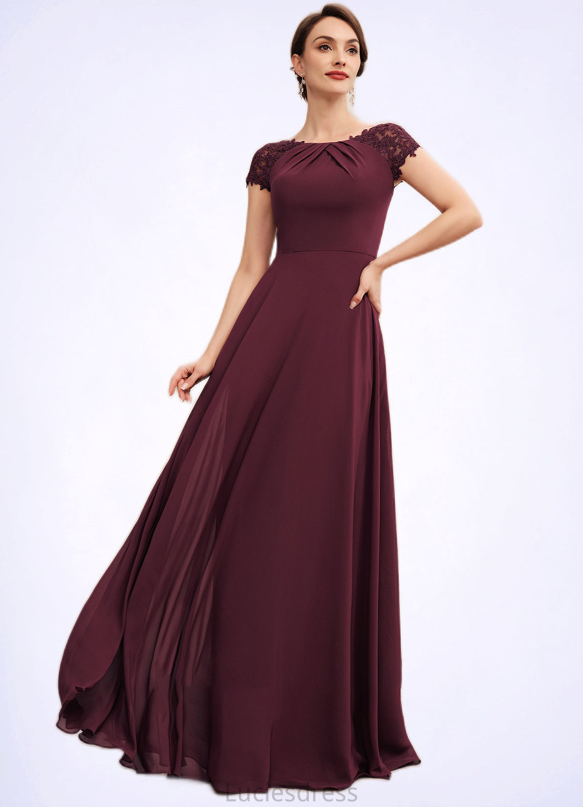 Judith A-Line Scoop Neck Floor-Length Chiffon Mother of the Bride Dress With Ruffle Lace HF126P0014662