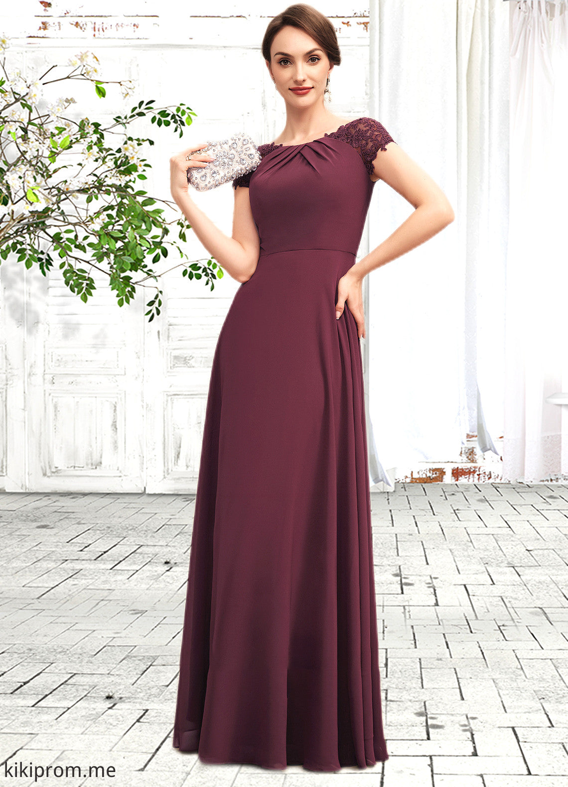 Kaylin A-Line Scoop Neck Floor-Length Chiffon Mother of the Bride Dress With Ruffle Lace STF126P0014662