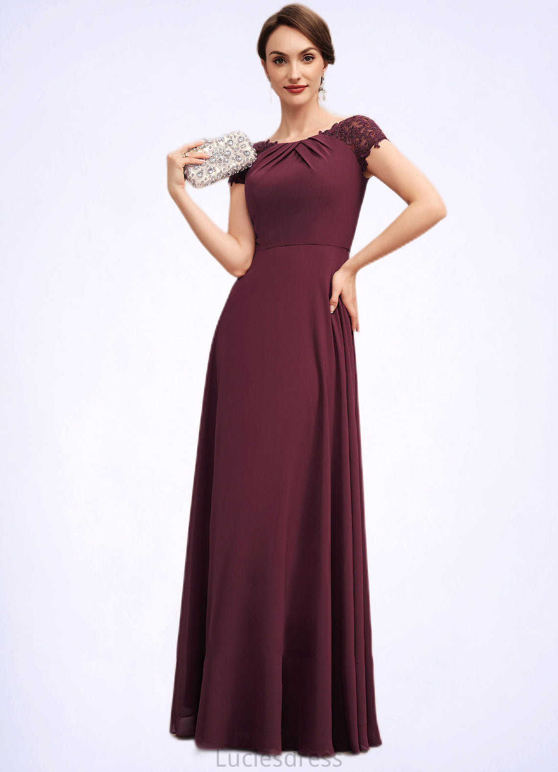 Judith A-Line Scoop Neck Floor-Length Chiffon Mother of the Bride Dress With Ruffle Lace HF126P0014662