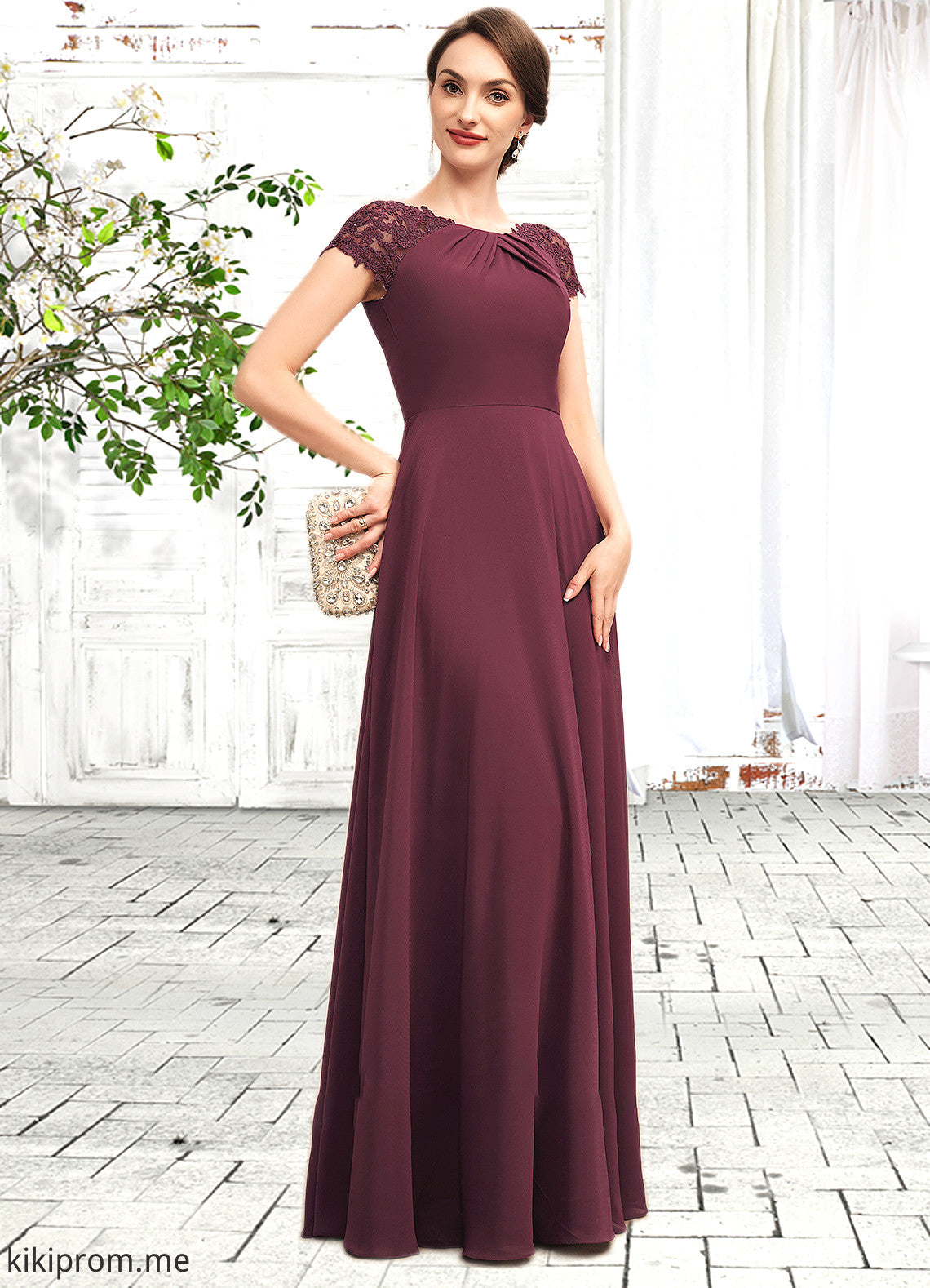 Kaylin A-Line Scoop Neck Floor-Length Chiffon Mother of the Bride Dress With Ruffle Lace STF126P0014662