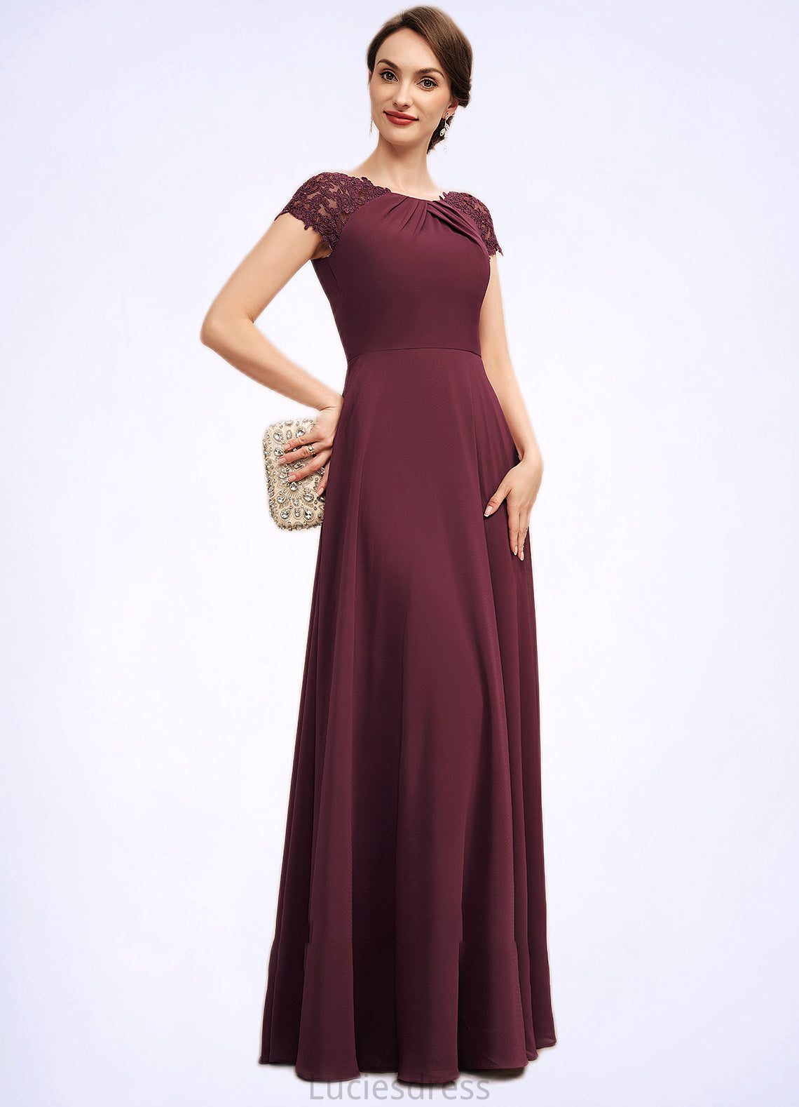 Judith A-Line Scoop Neck Floor-Length Chiffon Mother of the Bride Dress With Ruffle Lace HF126P0014662