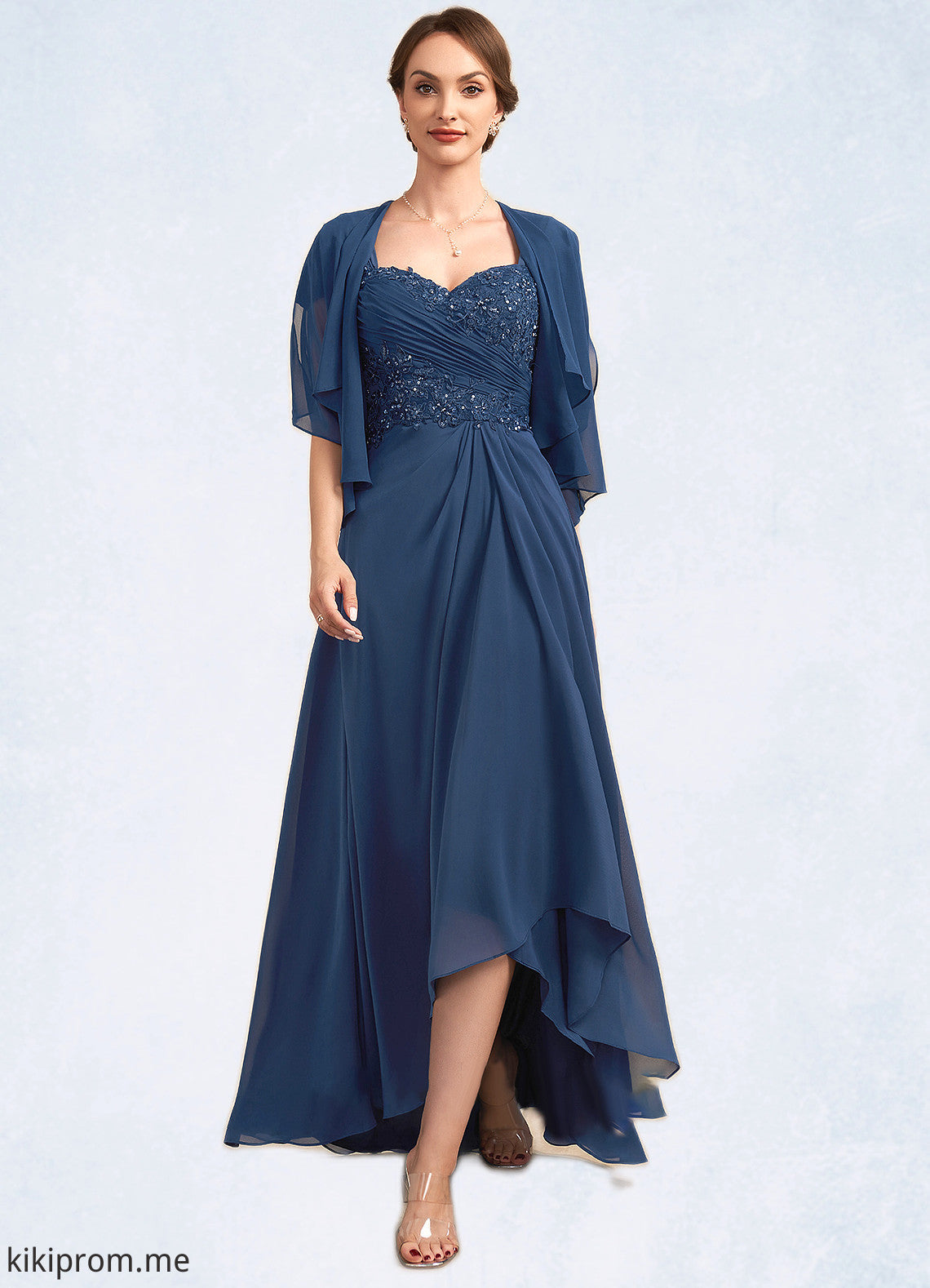 Kara A-Line Sweetheart Asymmetrical Chiffon Lace Mother of the Bride Dress With Ruffle Beading Sequins STF126P0014663