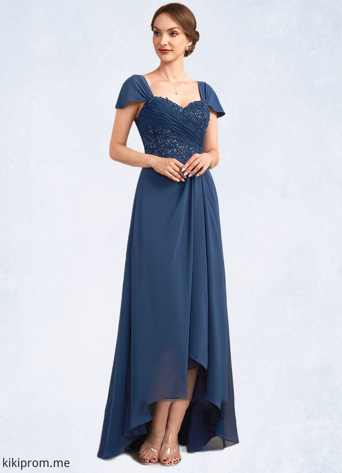 Kara A-Line Sweetheart Asymmetrical Chiffon Lace Mother of the Bride Dress With Ruffle Beading Sequins STF126P0014663