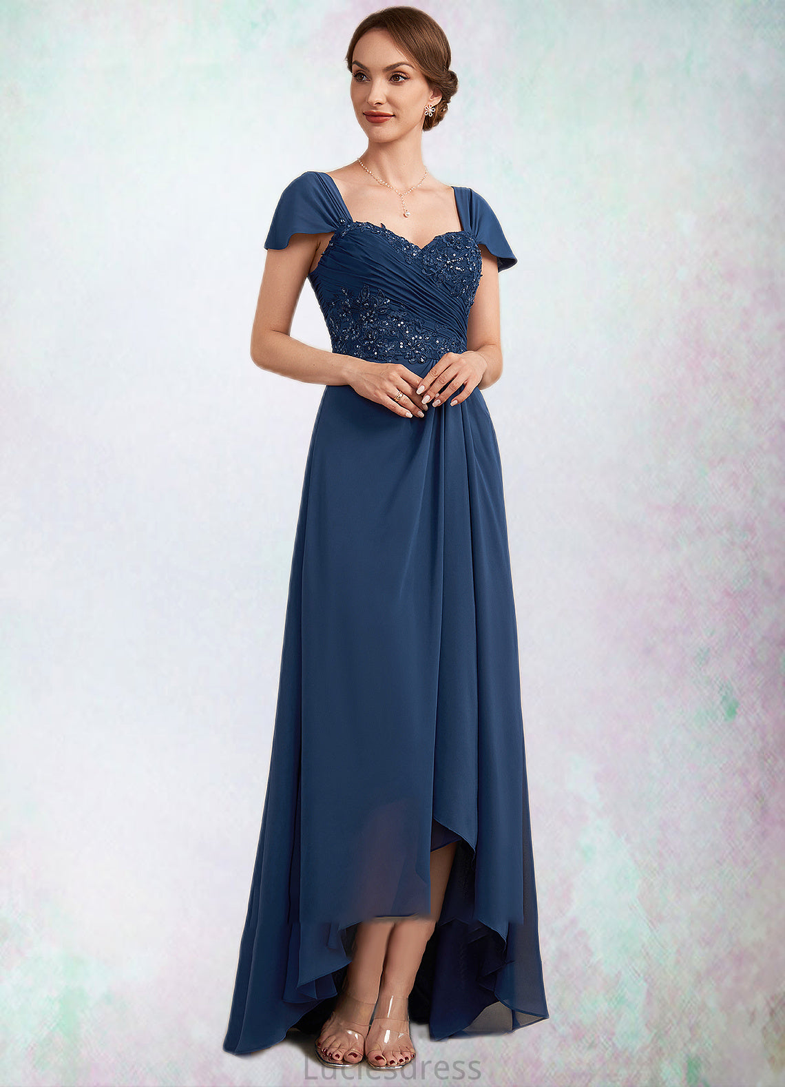 Alisha A-Line Sweetheart Asymmetrical Chiffon Lace Mother of the Bride Dress With Ruffle Beading Sequins HF126P0014663