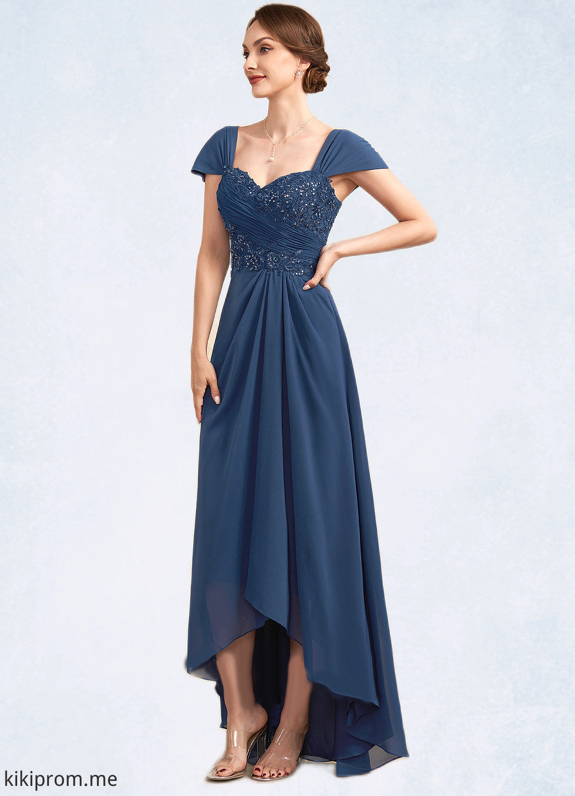 Kara A-Line Sweetheart Asymmetrical Chiffon Lace Mother of the Bride Dress With Ruffle Beading Sequins STF126P0014663