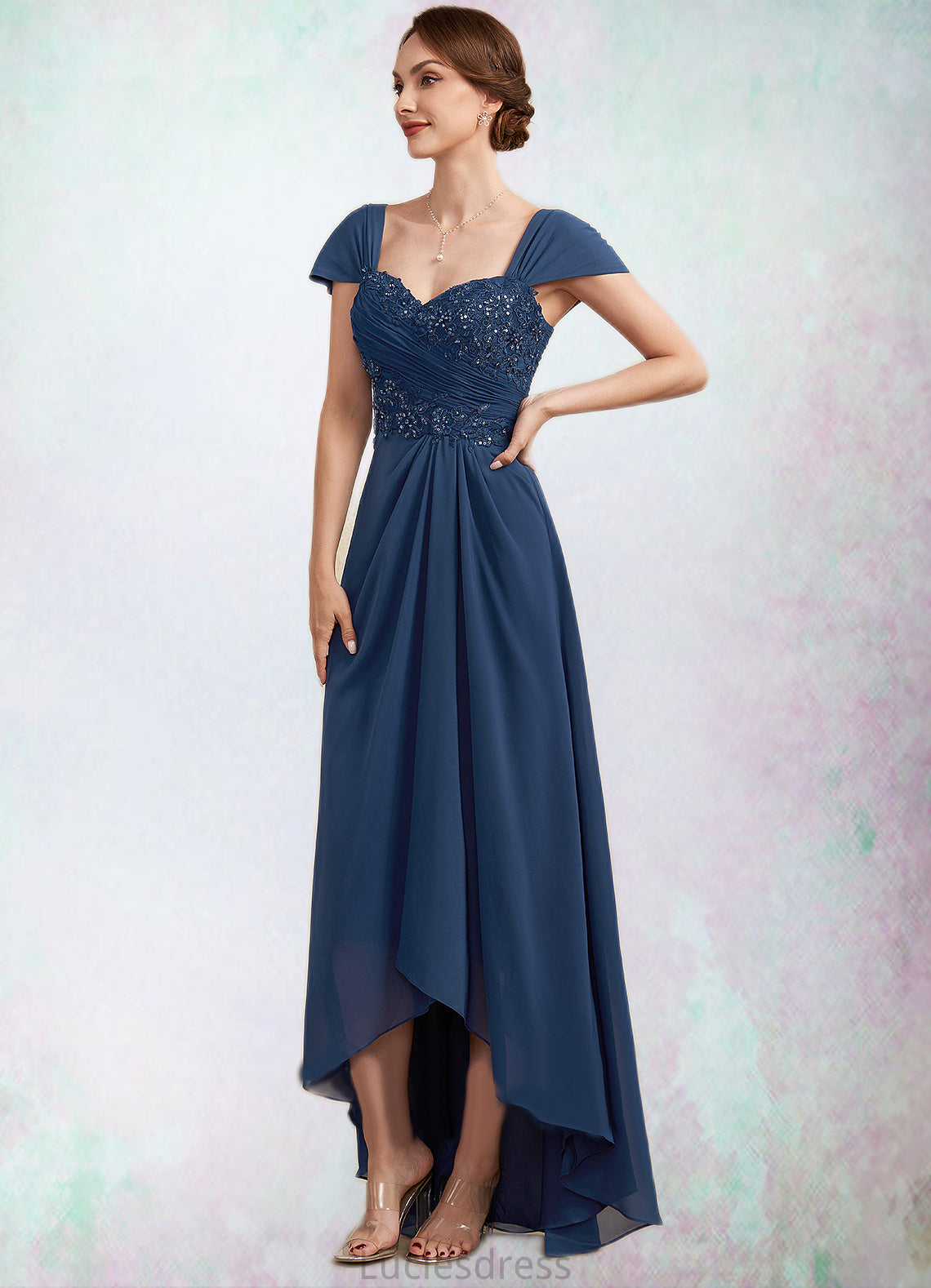 Alisha A-Line Sweetheart Asymmetrical Chiffon Lace Mother of the Bride Dress With Ruffle Beading Sequins HF126P0014663