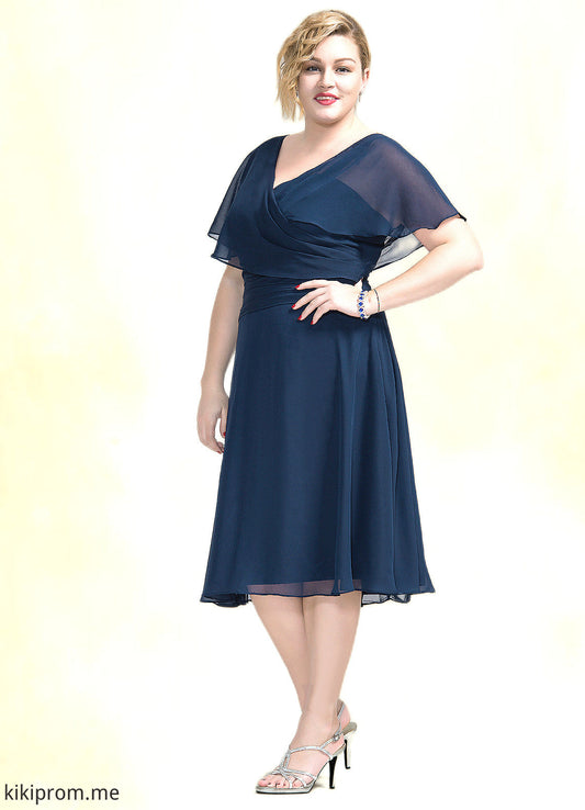 Jade A-Line V-neck Knee-Length Chiffon Mother of the Bride Dress With Ruffle STF126P0014664