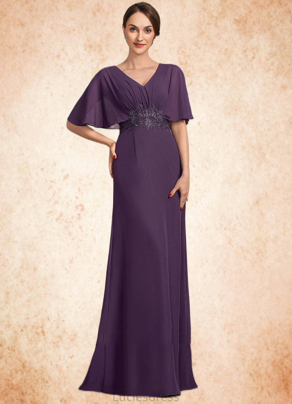 Ashleigh A-Line V-neck Floor-Length Chiffon Mother of the Bride Dress With Lace Sequins HF126P0014665