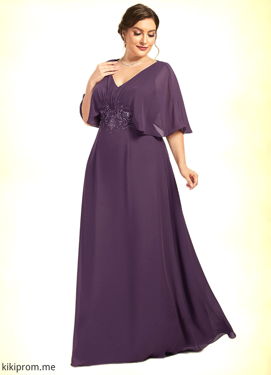 Jennifer A-Line V-neck Floor-Length Chiffon Mother of the Bride Dress With Lace Sequins STF126P0014665