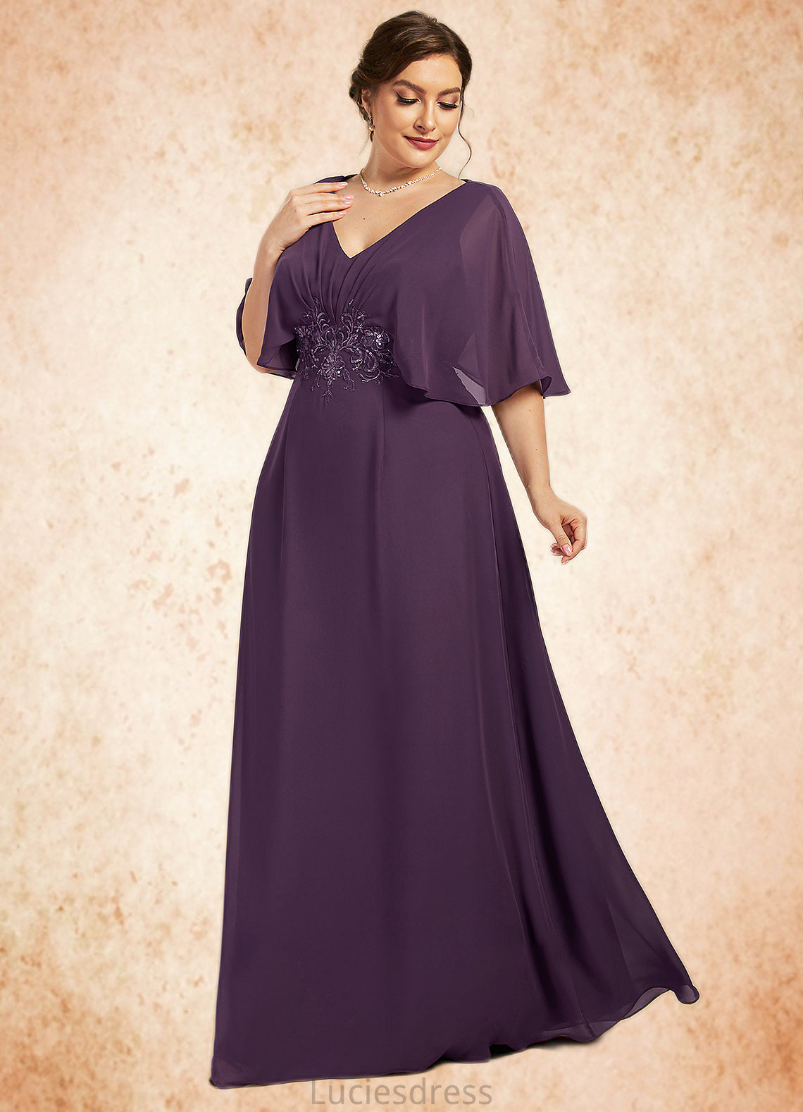 Ashleigh A-Line V-neck Floor-Length Chiffon Mother of the Bride Dress With Lace Sequins HF126P0014665