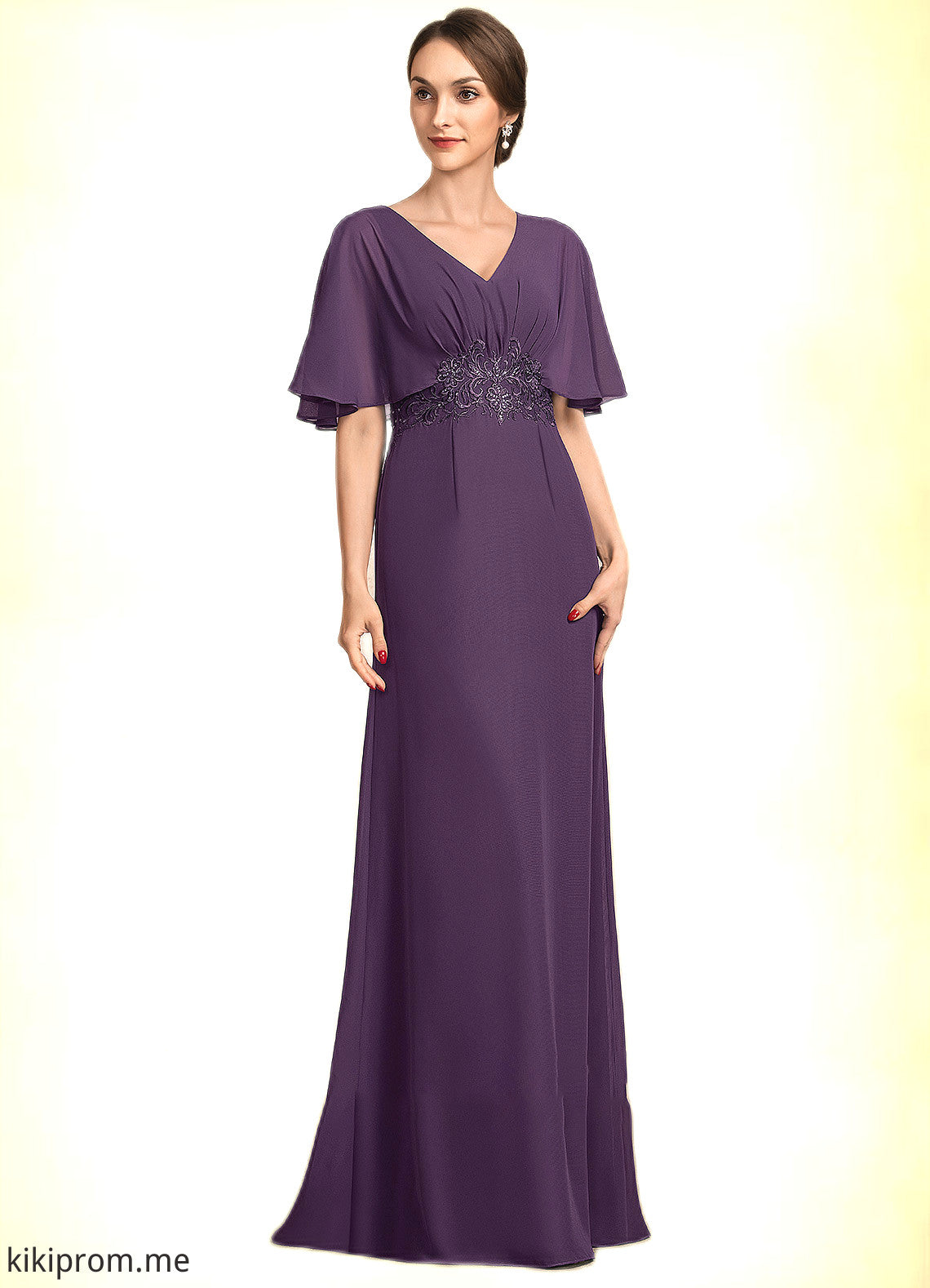 Jennifer A-Line V-neck Floor-Length Chiffon Mother of the Bride Dress With Lace Sequins STF126P0014665