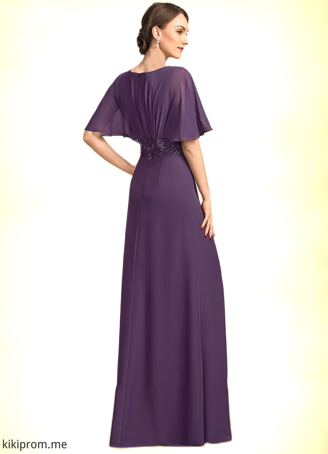 Jennifer A-Line V-neck Floor-Length Chiffon Mother of the Bride Dress With Lace Sequins STF126P0014665