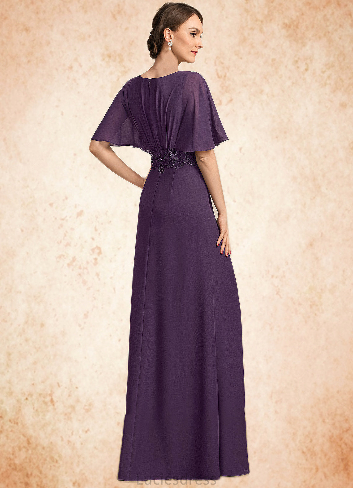 Ashleigh A-Line V-neck Floor-Length Chiffon Mother of the Bride Dress With Lace Sequins HF126P0014665