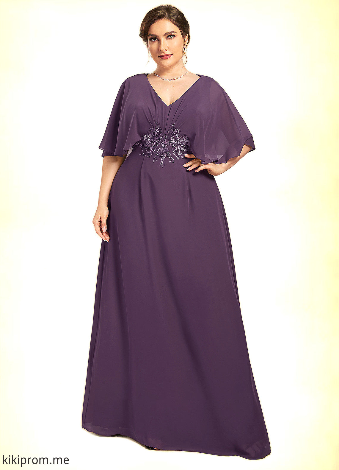 Jennifer A-Line V-neck Floor-Length Chiffon Mother of the Bride Dress With Lace Sequins STF126P0014665