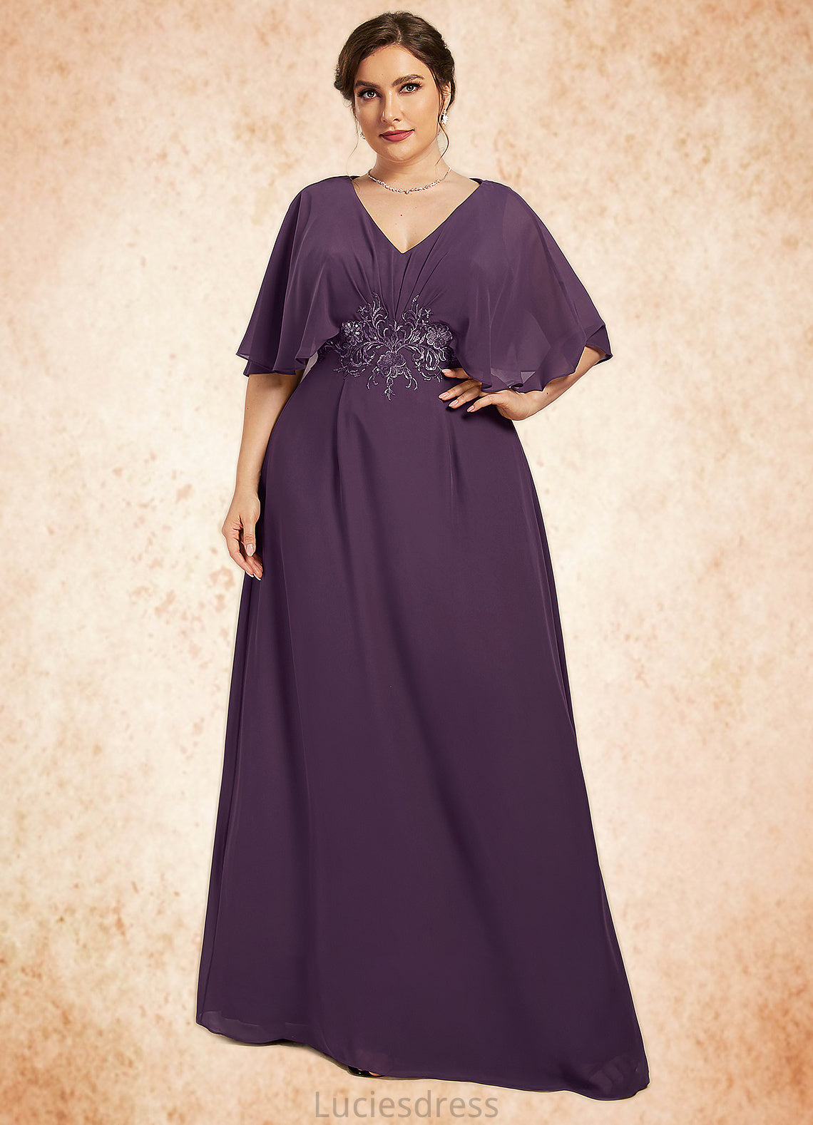 Ashleigh A-Line V-neck Floor-Length Chiffon Mother of the Bride Dress With Lace Sequins HF126P0014665