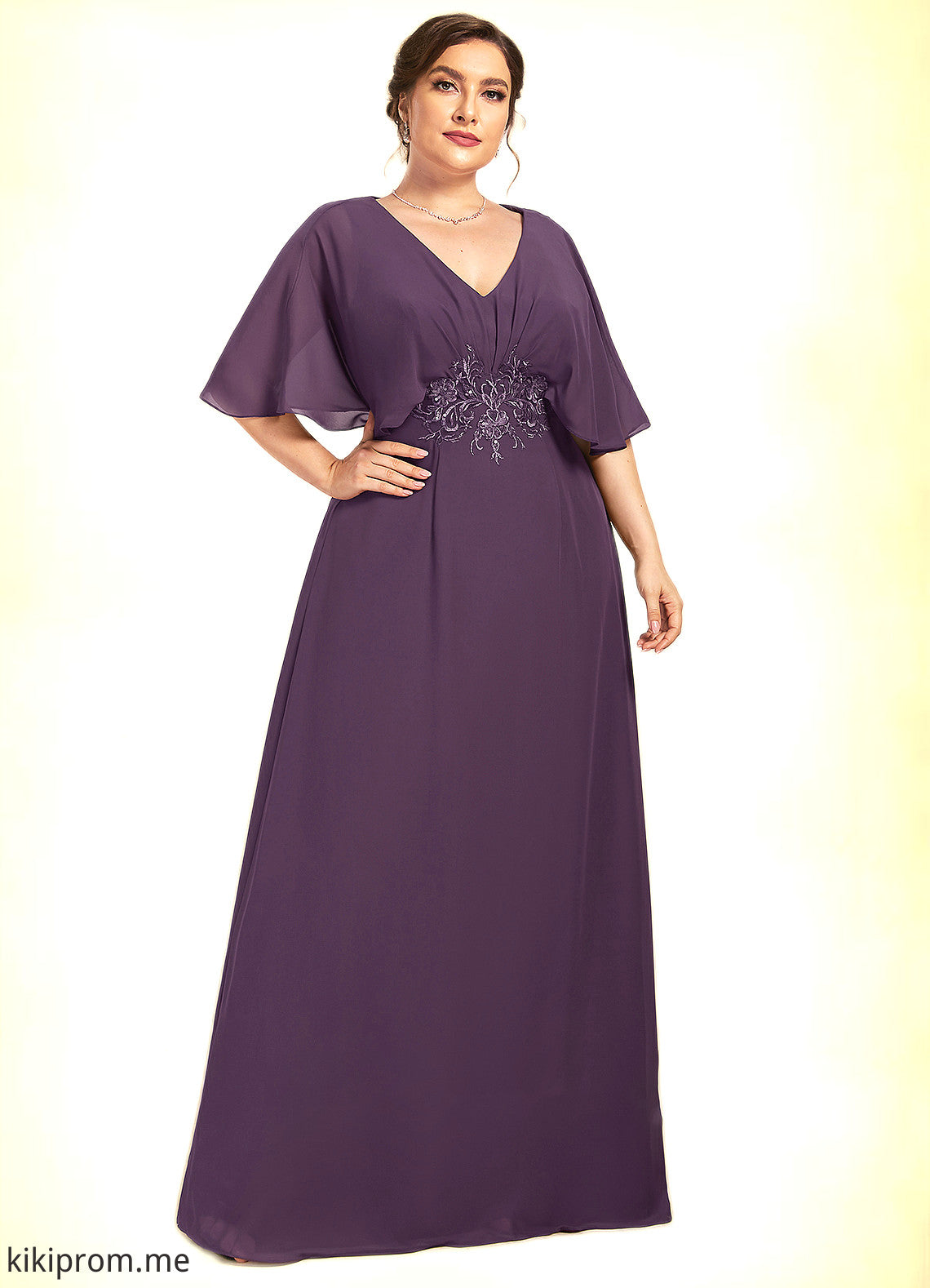 Jennifer A-Line V-neck Floor-Length Chiffon Mother of the Bride Dress With Lace Sequins STF126P0014665