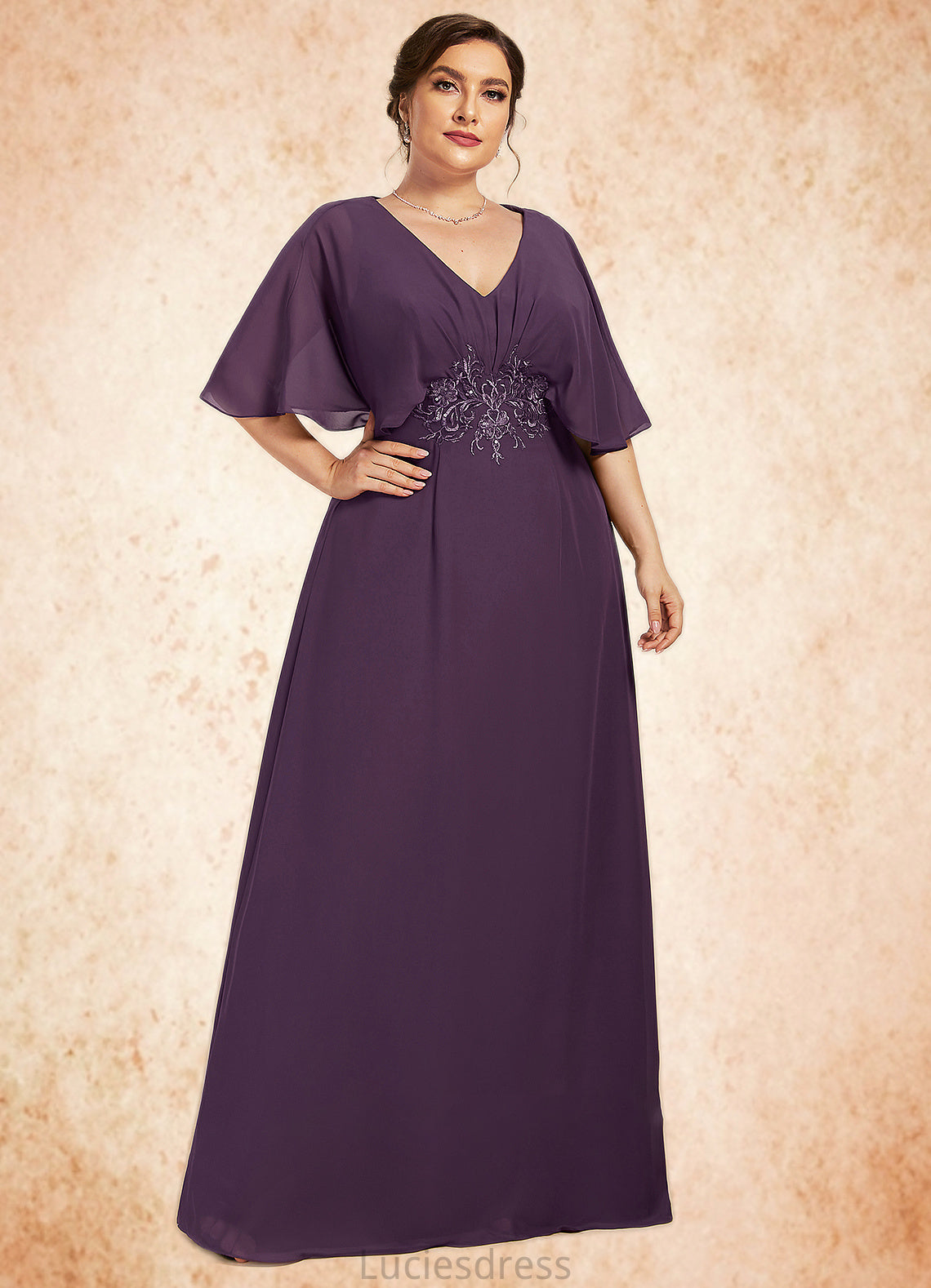 Ashleigh A-Line V-neck Floor-Length Chiffon Mother of the Bride Dress With Lace Sequins HF126P0014665