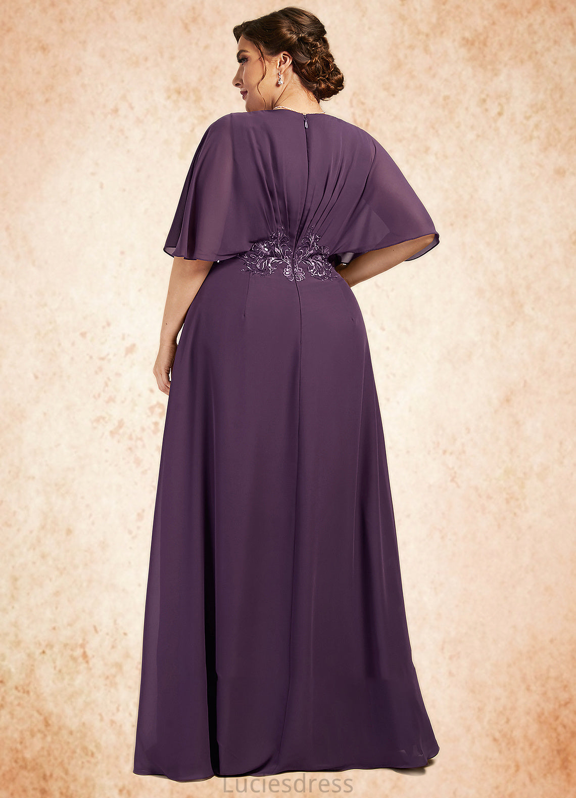 Ashleigh A-Line V-neck Floor-Length Chiffon Mother of the Bride Dress With Lace Sequins HF126P0014665