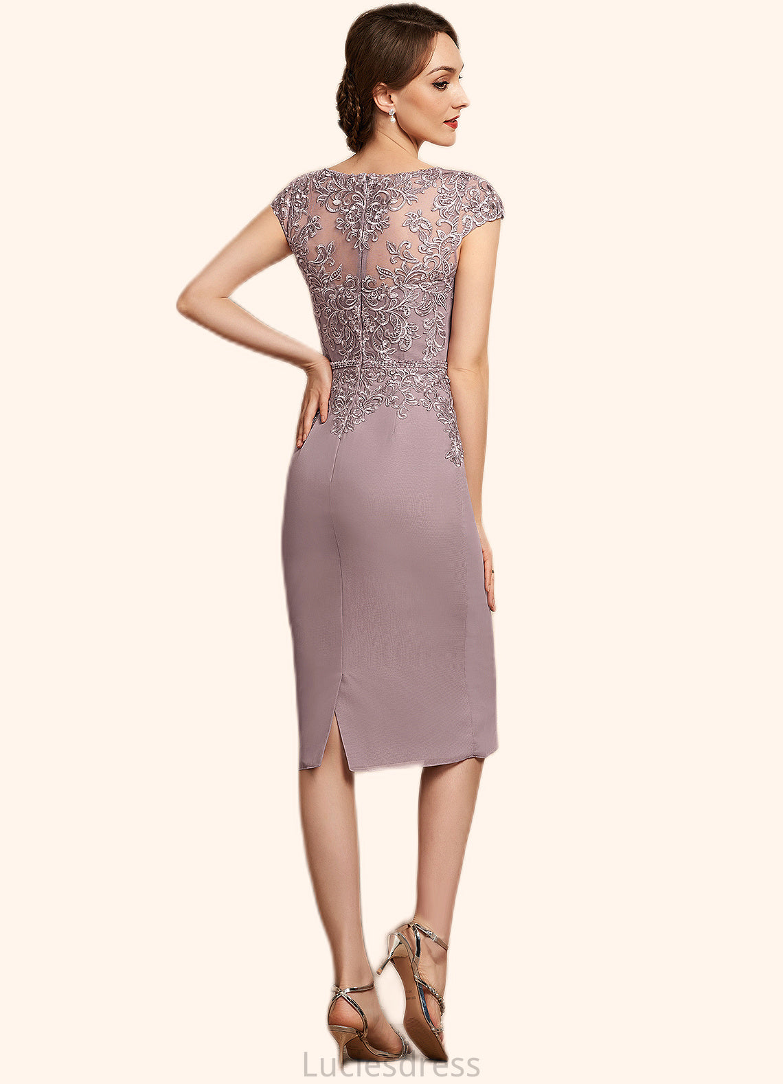 Mariana Sheath/Column Scoop Neck Knee-Length Chiffon Lace Mother of the Bride Dress With Beading Sequins HF126P0014666